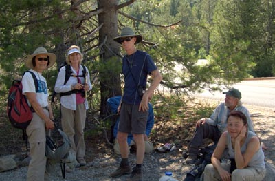 Mt. Lassen Car Camp, six people in the shade of a tree. Photo taken by Carolyn Dorsch